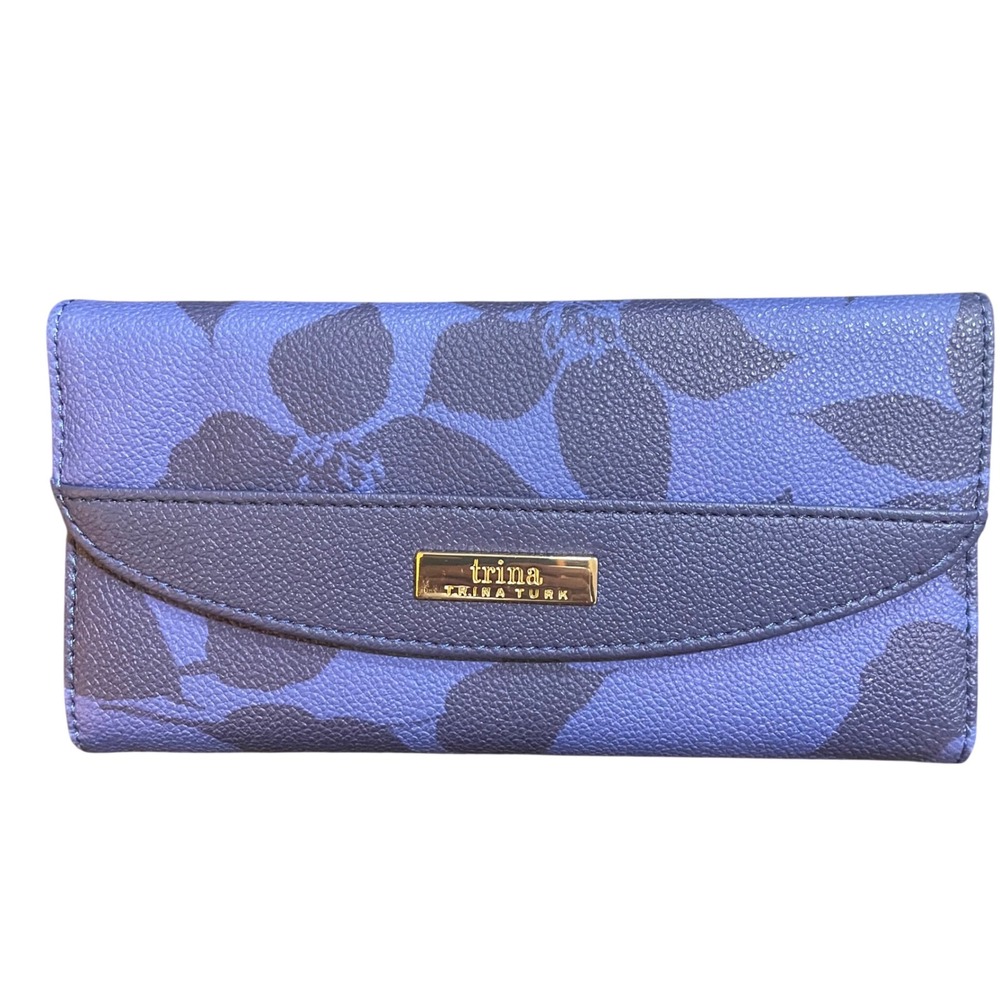 Trina Turk Blue Floral Long Wallet Snap Closure Zip Pocket NWT MSRP‎ $48